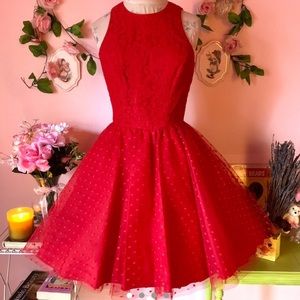 VTG 80s/90s red lace fit & flare tutu party dress